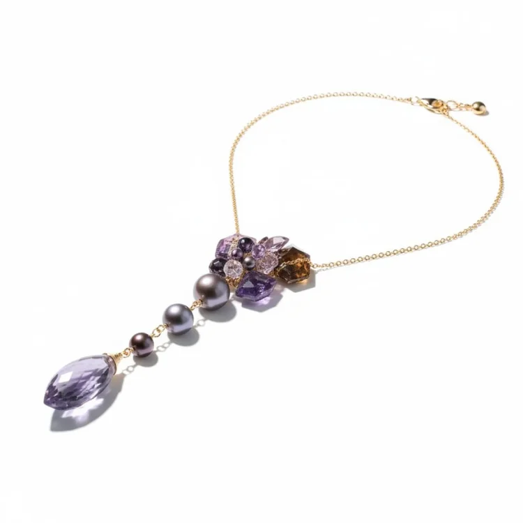 Amethyst and pearl necklace, by Andrea Li