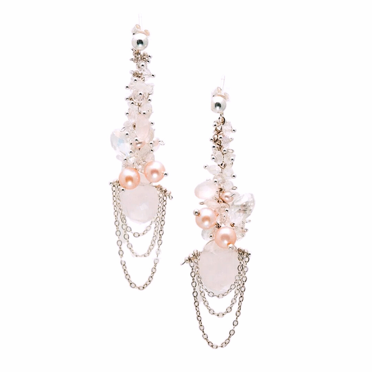 rose quartz pearl chandelier earrings