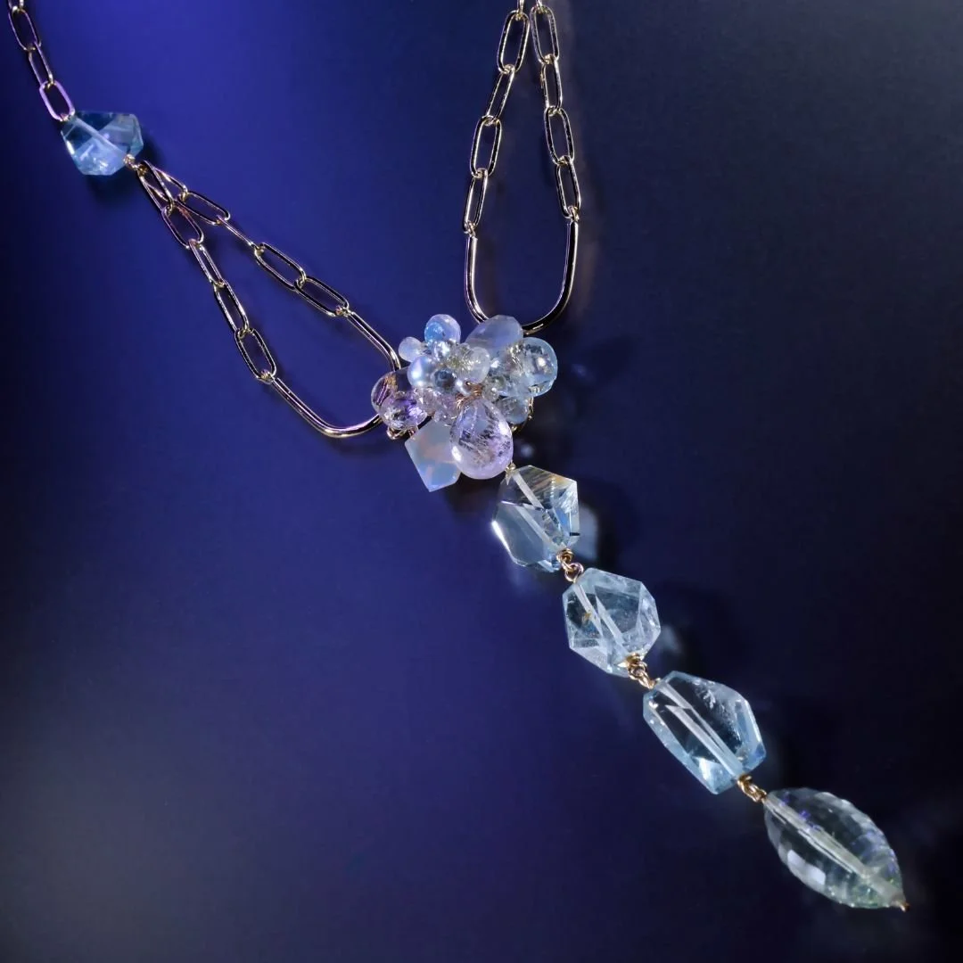 pastel gemstone blue topaz drop necklace