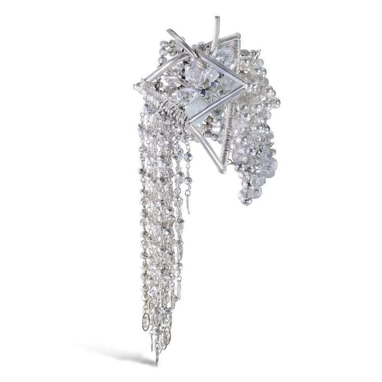 3D Printed Sterling Silver Statement Cuff with Spinel Tassel, by Andrea Li