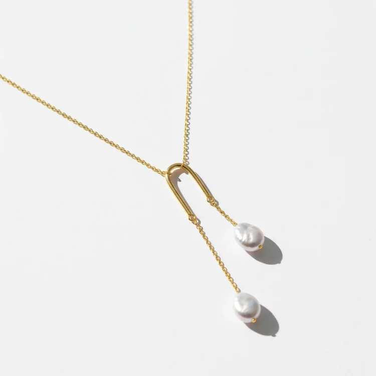 Baroque Coin Pearl Double Drop Pendant Necklace, by Andrea Li