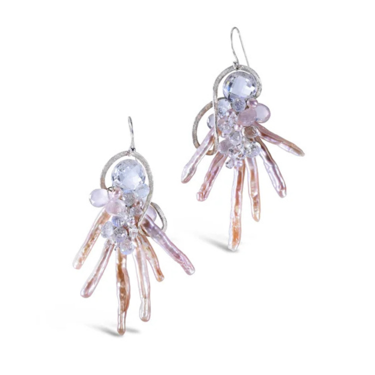 rose quartz keshi pearl earrings