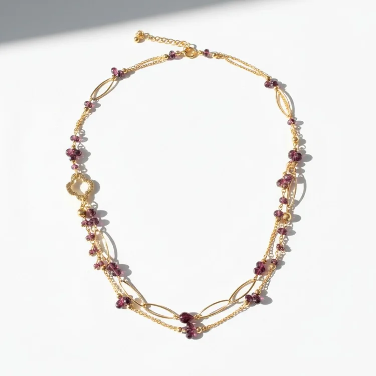 Gaia Long Layering Garnet Necklace, by Andrea Li