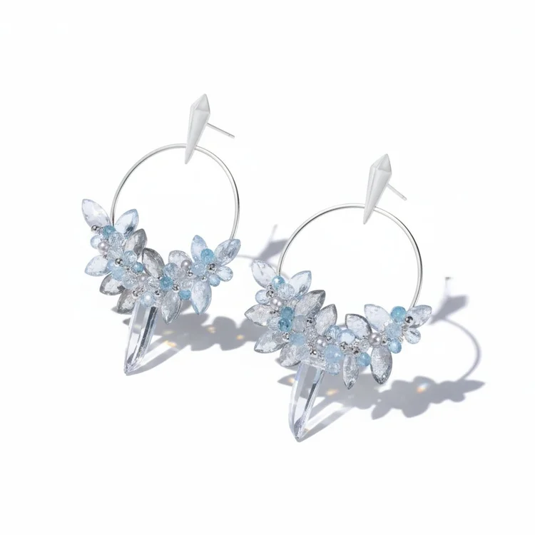 Sterling Silver Marquis Copper Aquamarine Hoop Earrings, by Andrea Li