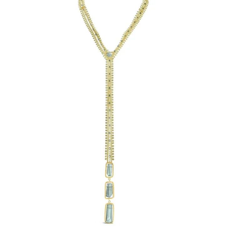 Gold Long Green Gemstone Y Drop Necklace, by Andrea Li