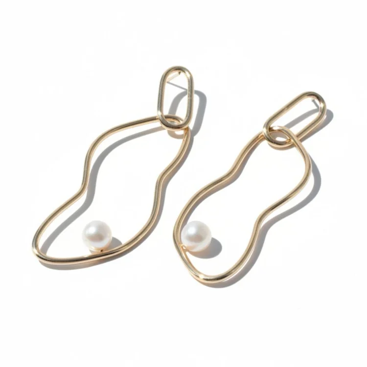 Organic Shaped Gold Single Pearl Earrings, by Andrea Li