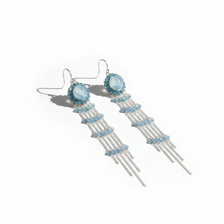 Aquamarine And Zircon Long Stiletto Multi-Chain Drop Earrings, by Andrea Li