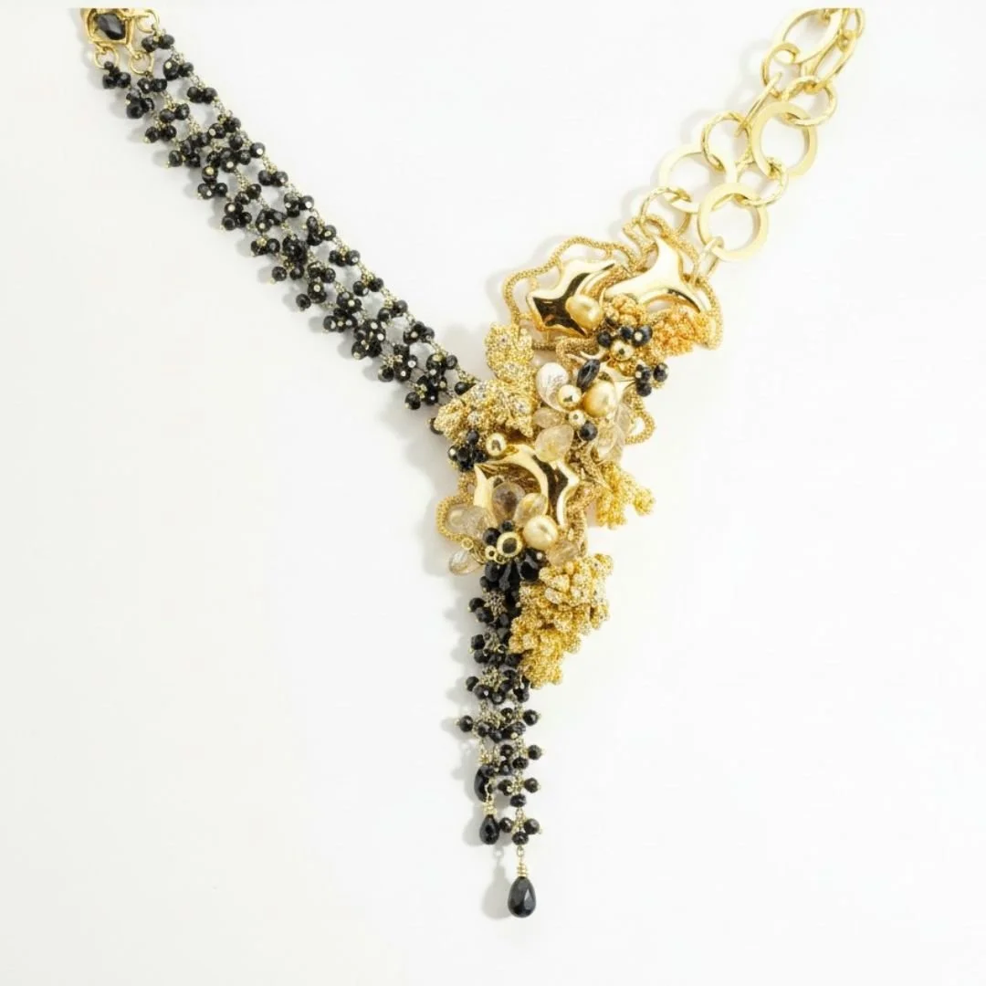 Black Spinel and Gold Multi-Drop Necklace