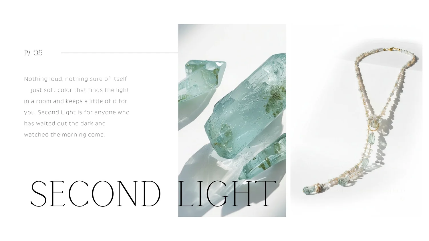 Green amethyst, baroque pearl, and crystal pieces from Tamar: Second Light