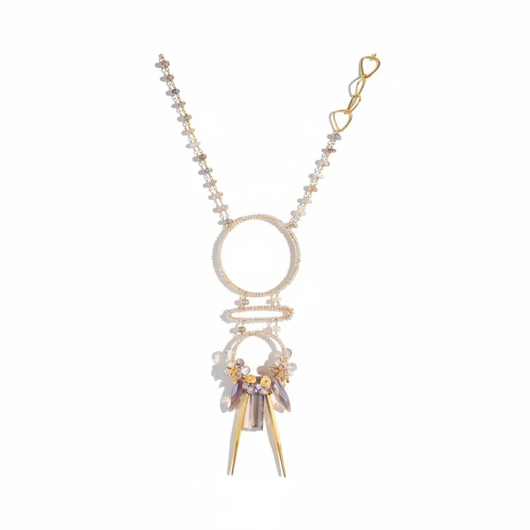 Kali Long Multi-circle Gemstone Drop Pendant Necklace, by Andrea Li