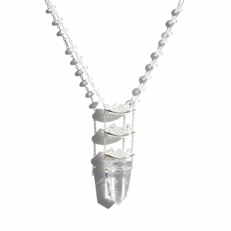 Three Tier Herkimer Diamond And Sterling Silver Casted Necklace, by Andrea Li