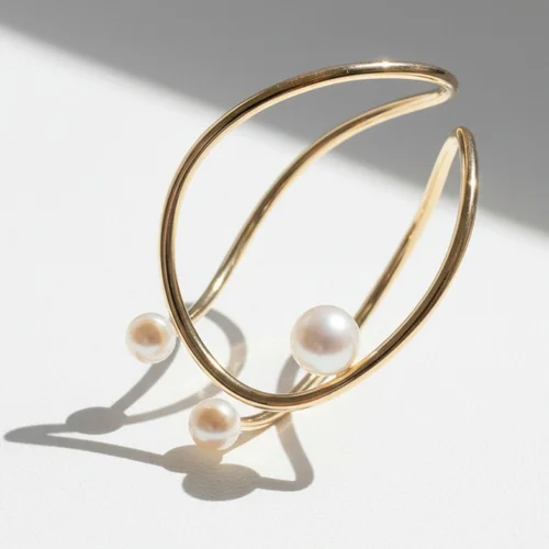 Sculptural Gold Illusion Three Pearl Cuff Bracelet, by Andrea Li