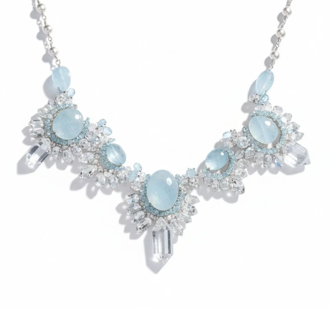 Herkimer and aquamarine necklace