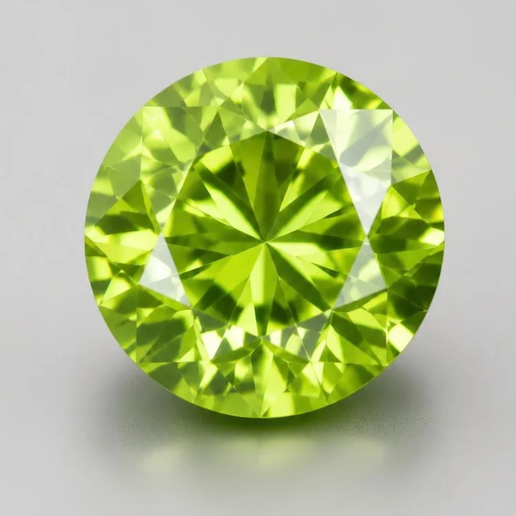Illustration of a faceted demantoid garnet, brilliant yellow-green