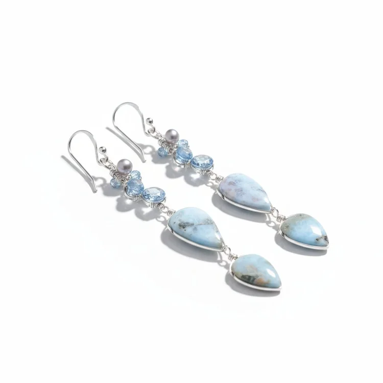 Swiss Blue Topaz And Gemstone Drop Earring With Larimer, by Andrea Li