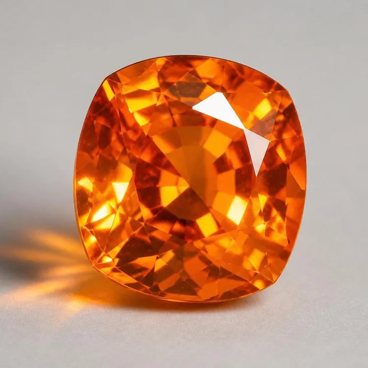 Illustration of a faceted spessartine garnet, mandarin orange
