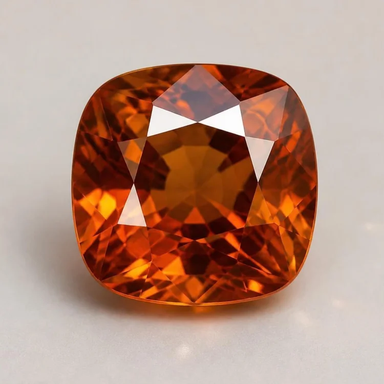 Illustration of a faceted hessonite garnet, warm cinnamon