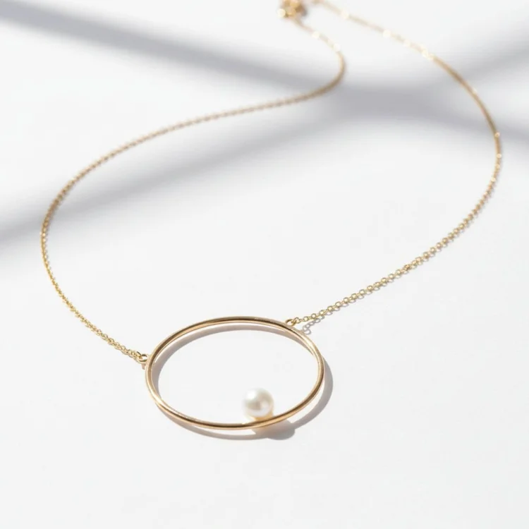 Gold Circle And Pearl Necklace, by Andrea Li