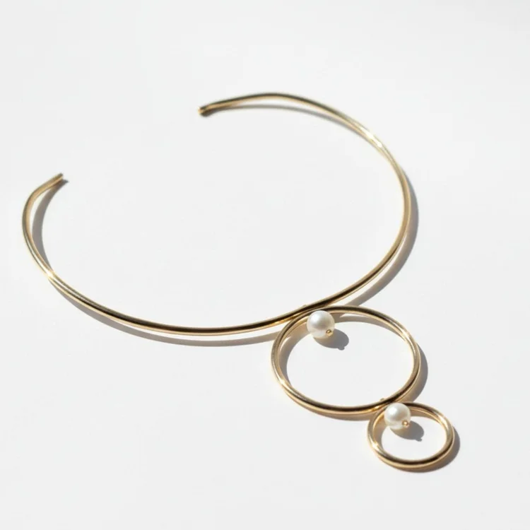 Gold Circle Two Pearl Choker, by Andrea Li