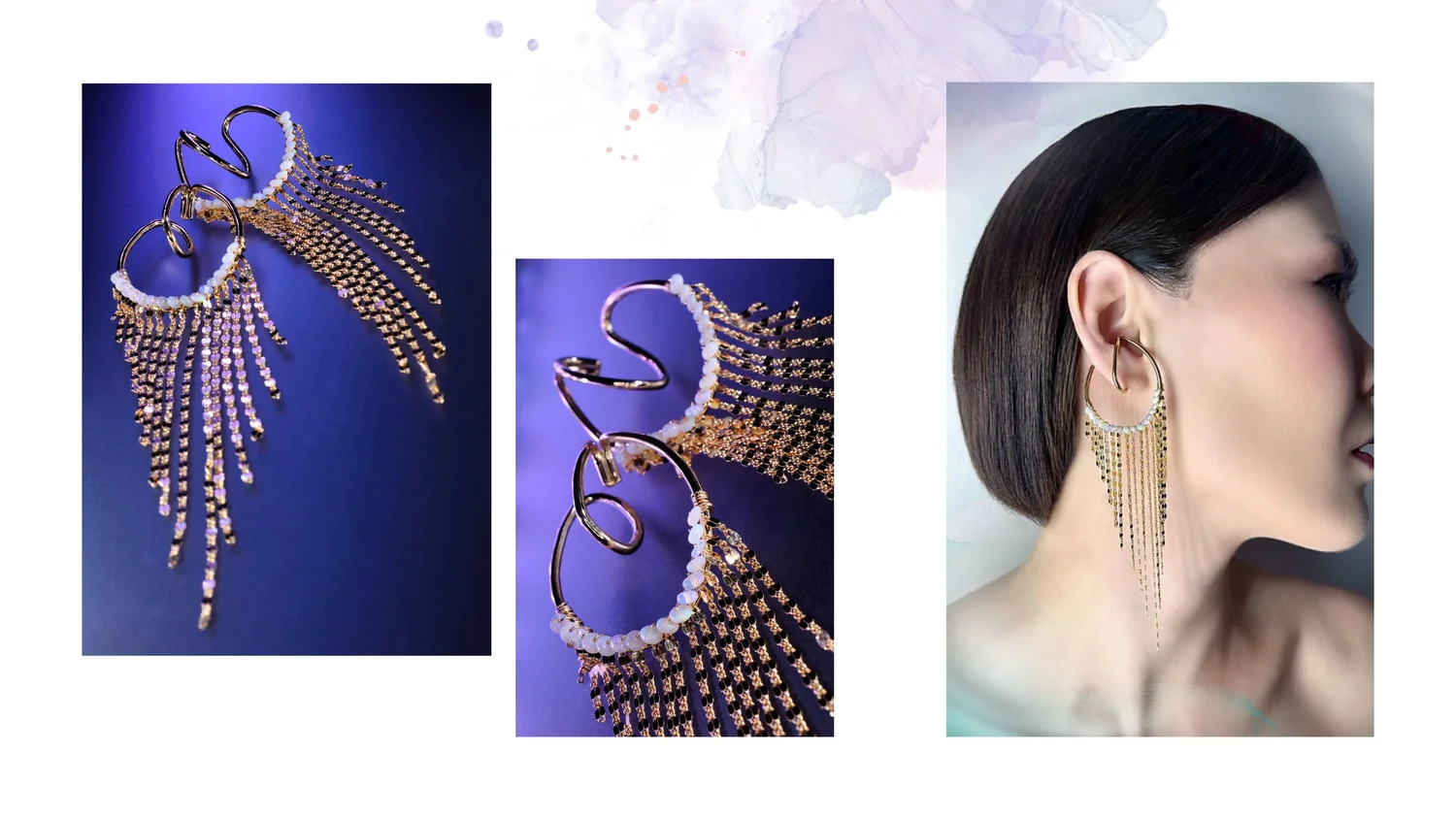Tamar Collection opal fringe ear cuff shown on the ear by Andrea Li