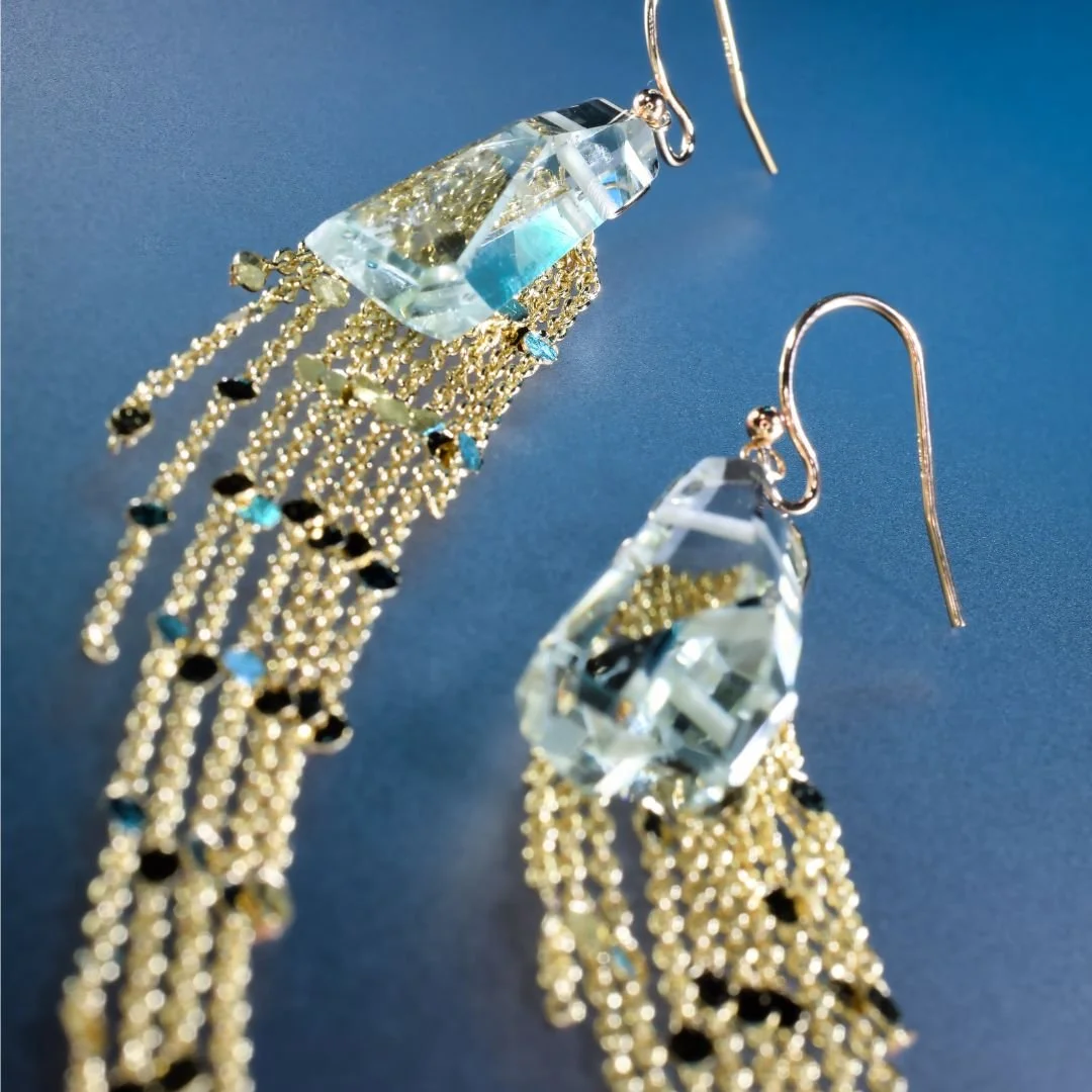 green amethyst tassel earrings