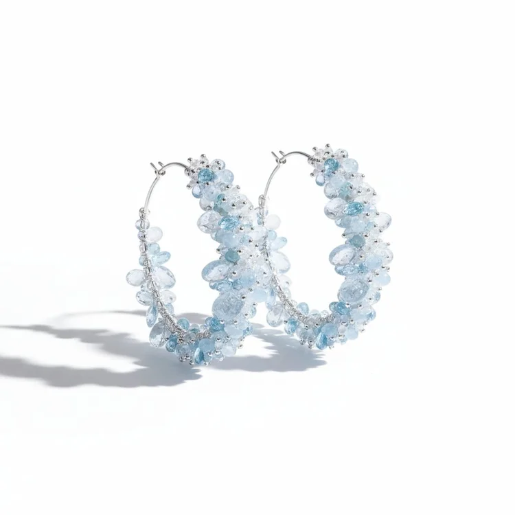 Aquamarine And Zircon Statement Hoops, by Andrea Li