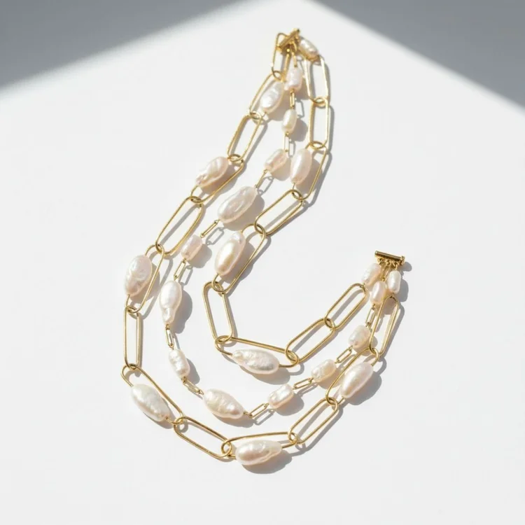 Baroque Pearl Paperclip Link Necklace, by Andrea Li
