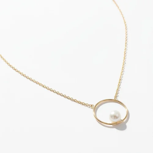 14K Single Pearl Circle Pendant Necklace, by Andrea Li