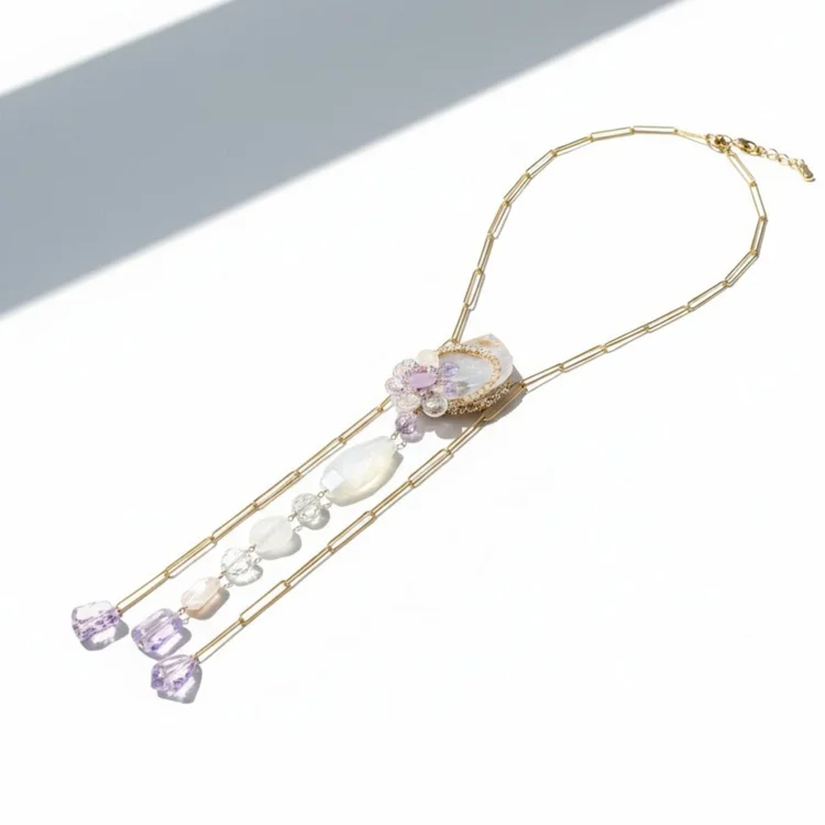 Last Light Pink Kunzite Double Chain Necklace, by Andrea Li