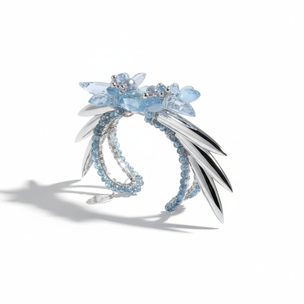 Casted Silver Talons and Aquamarine Statement Cuff, by Andrea Li