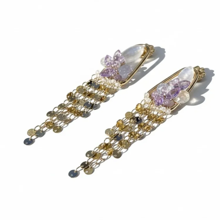Halo Sequin Chain Tassel Earrings, by Andrea Li