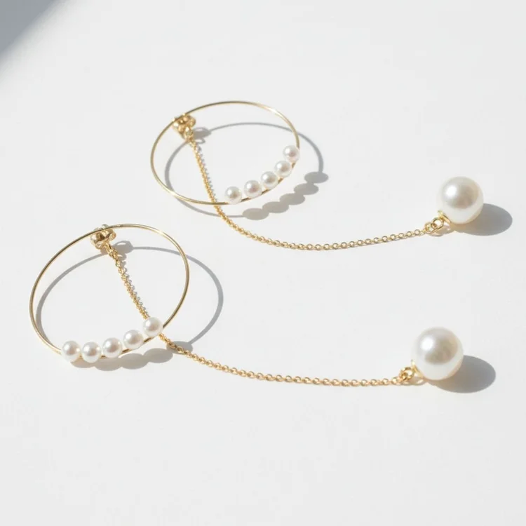 14k Five Pearl Hoop Earrings With Pearl Drop, by Andrea Li