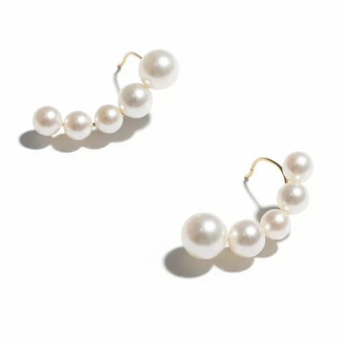 14K Graduating Pearl Ear Climber Earrings, by Andrea Li