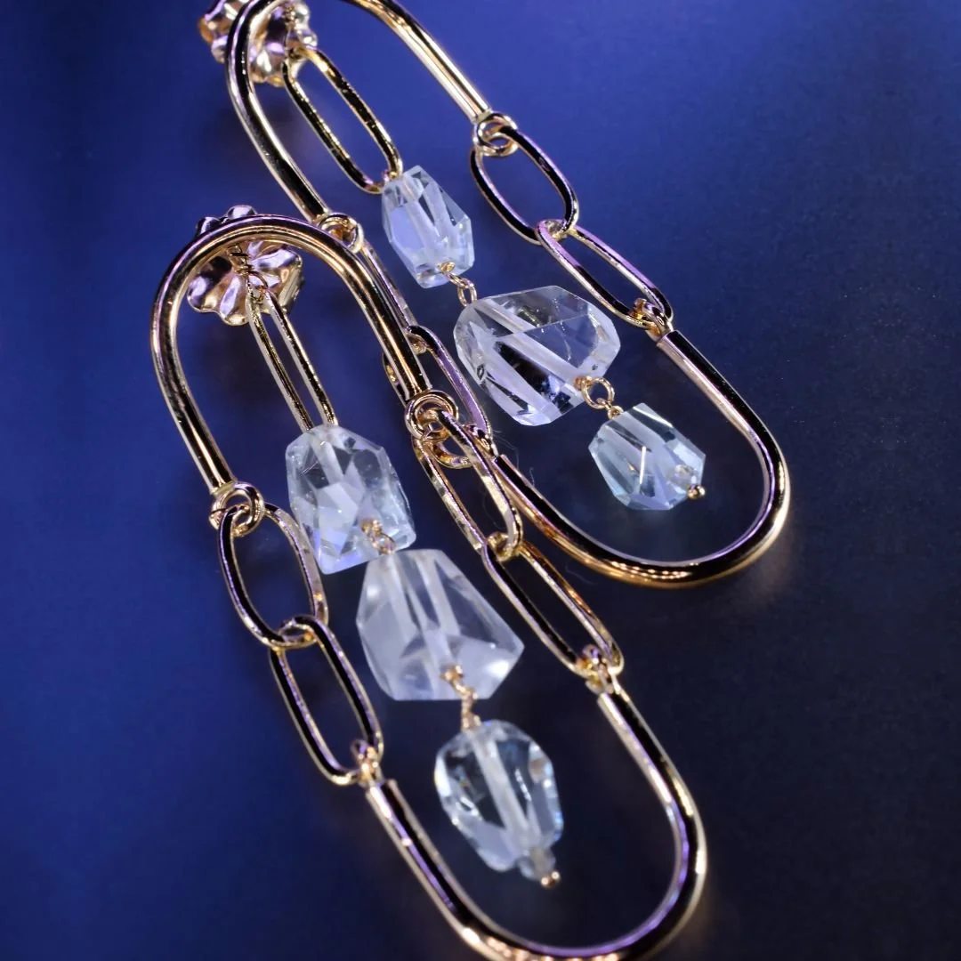 aquamarine gold link earrings