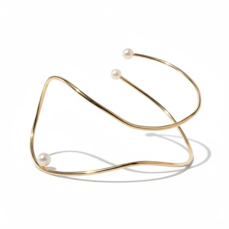 Sculptural Gold Illusion Three Pearl Choker, by Andrea Li