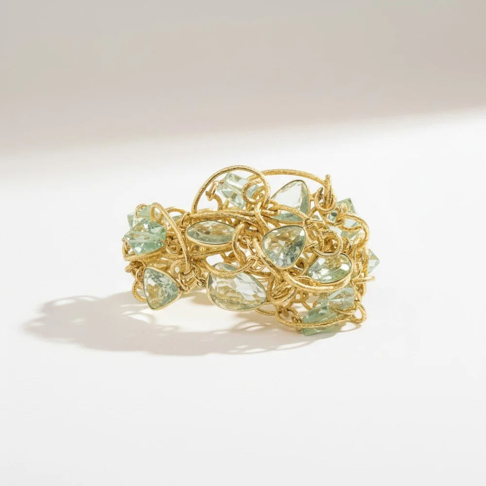 Green Amethyst Link Bracelet by Andrea Li: pale green amethyst among twisted gold links