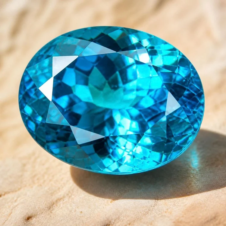 Illustration of a faceted apatite, electric teal-blue
