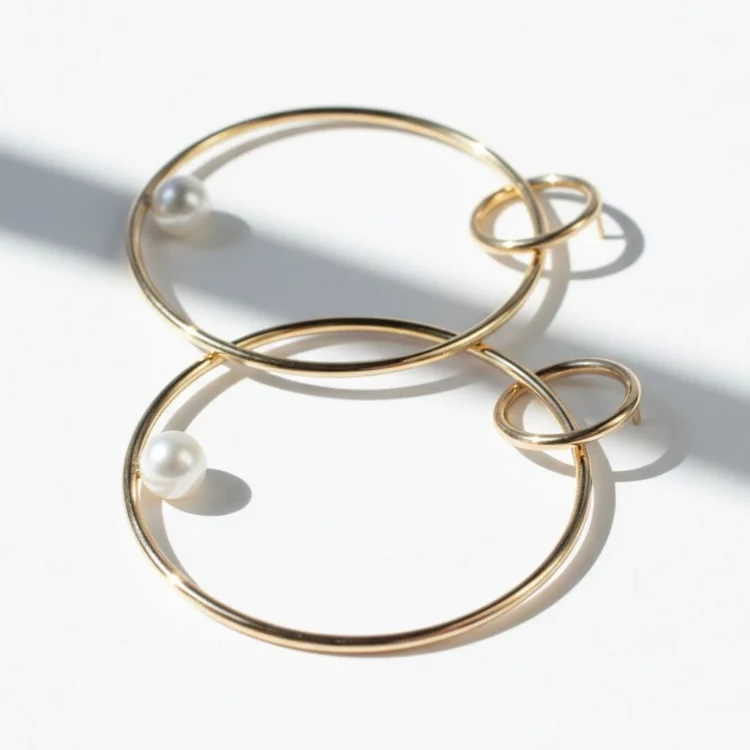 Gold Statement Hoop Single Pearl Earrings, by Andrea Li