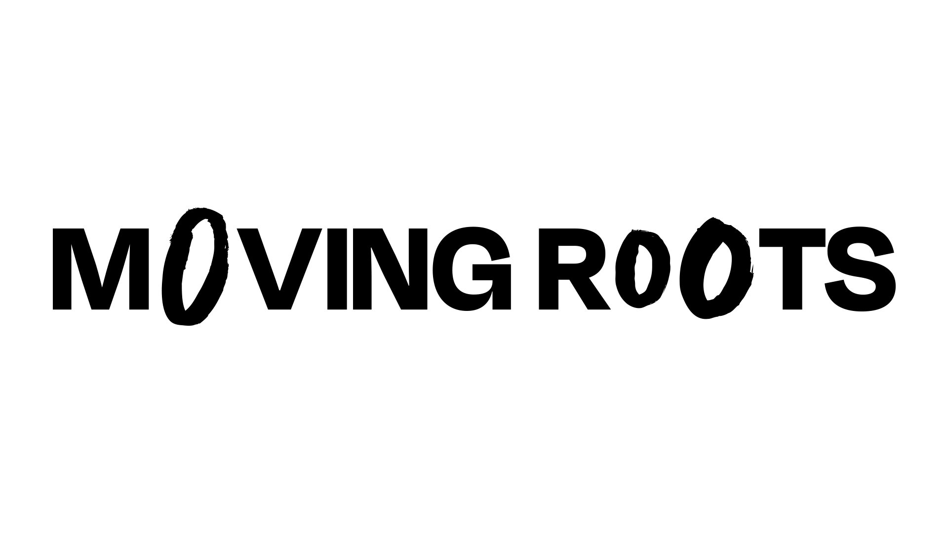  Moving roots logo. Black text on white background 