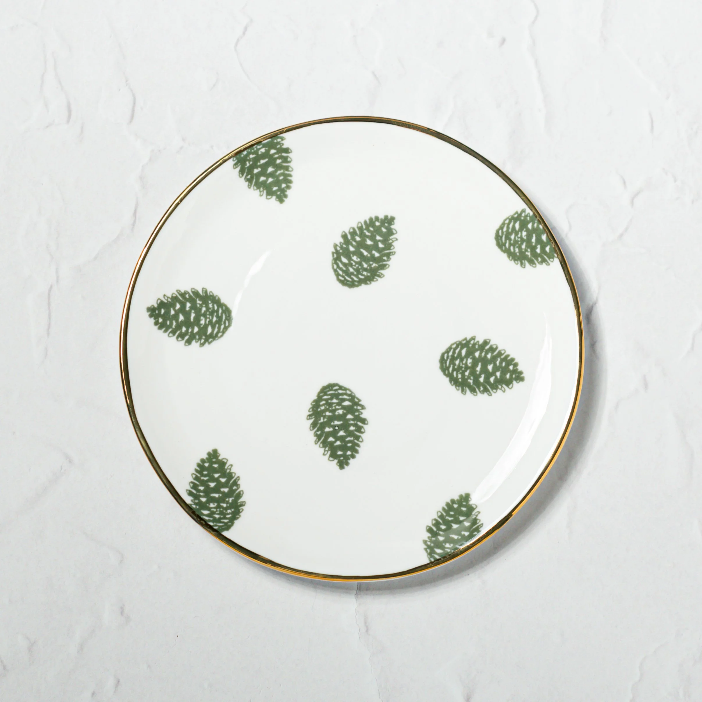 Small Plate, Pine Cones + 22k Gold
