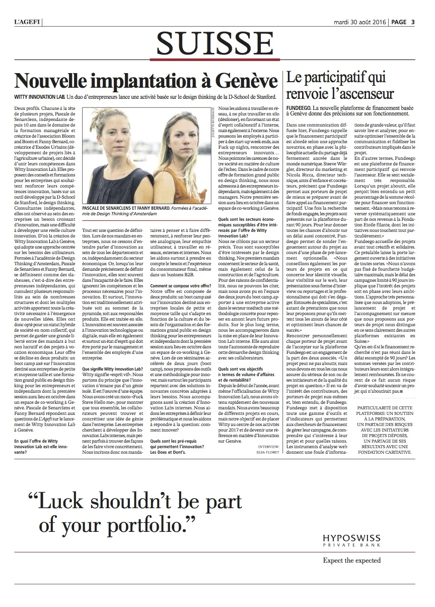 Article paru dans l'agefi en septembre 2016