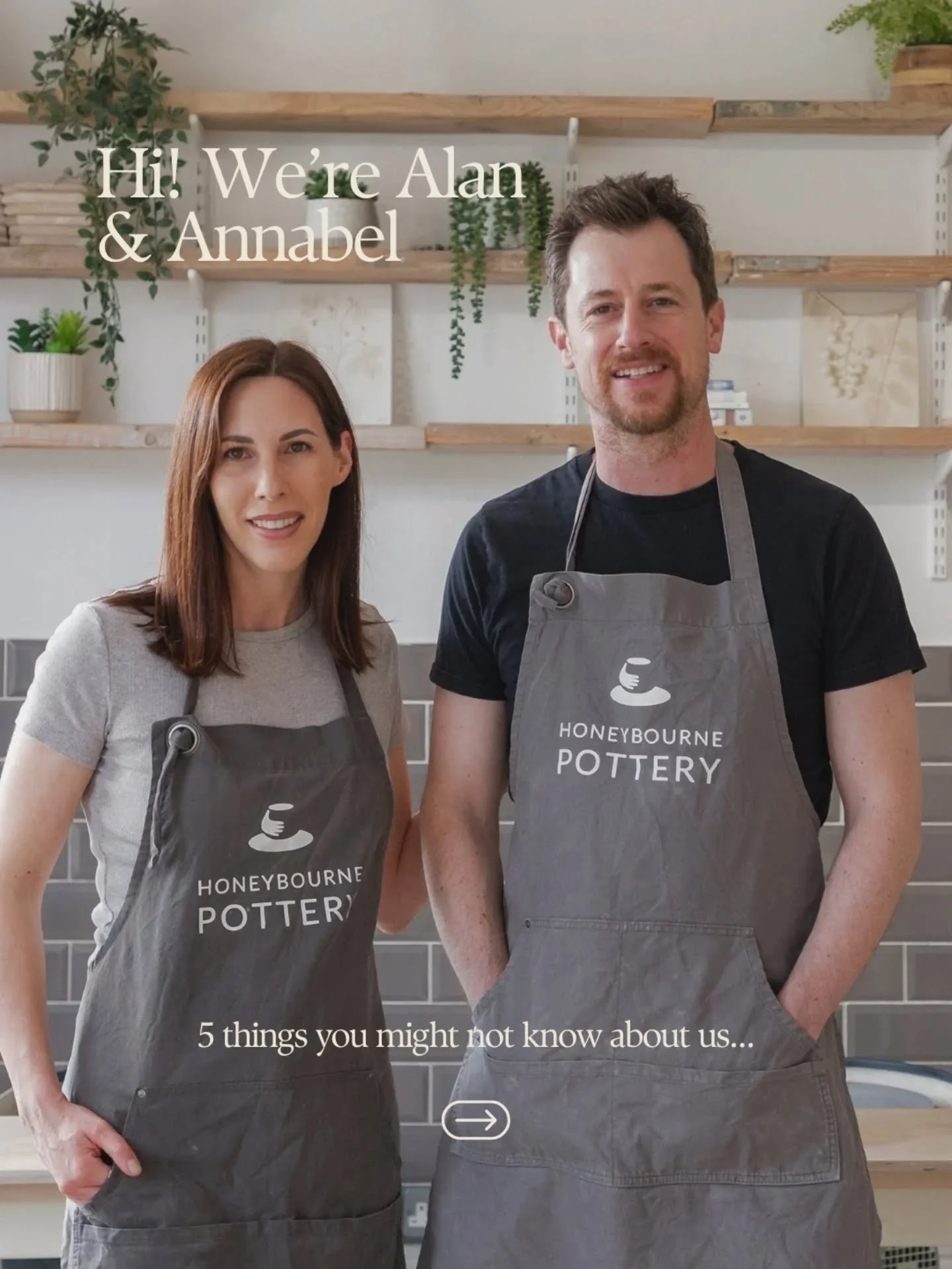Hi! We&rsquo;re Annabel &amp; Alan &mdash; owners of Honeybourne Pottery. Here are 5 things you might not know about us...

1️⃣
We&rsquo;re a husband and wife team &mdash; Alan is from Dublin and Annabel from London.
It&rsquo;s where we met and lived