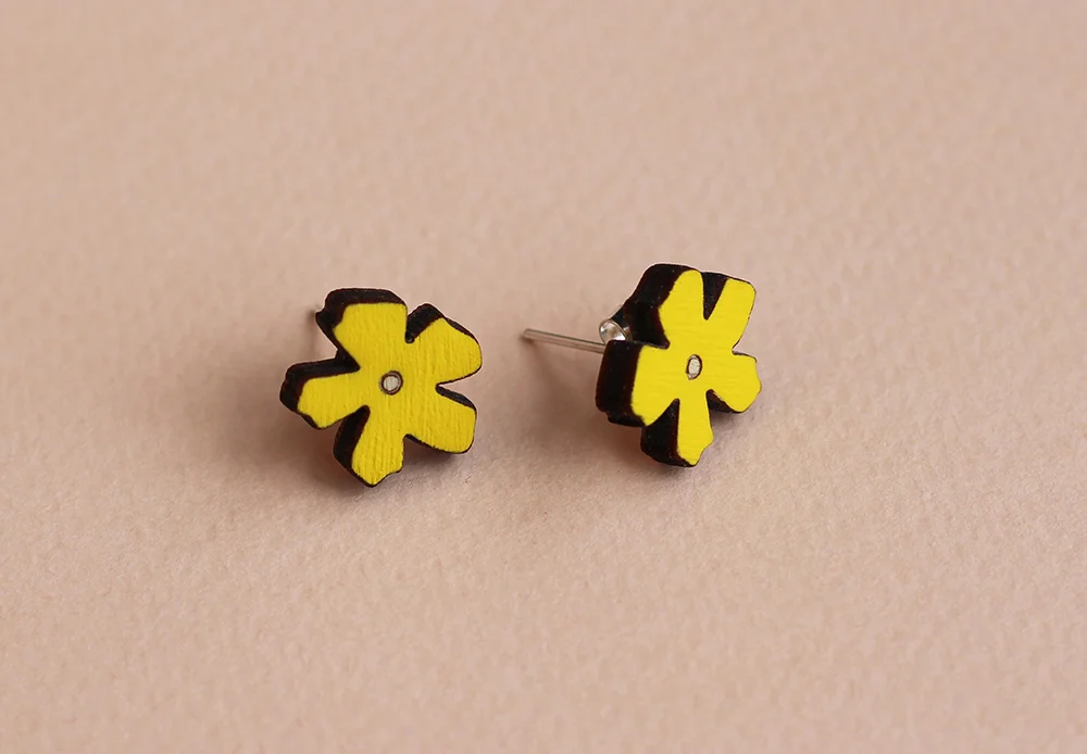 Speedwell wooden earrings Anna Wiscombe - Buttercup Yellow