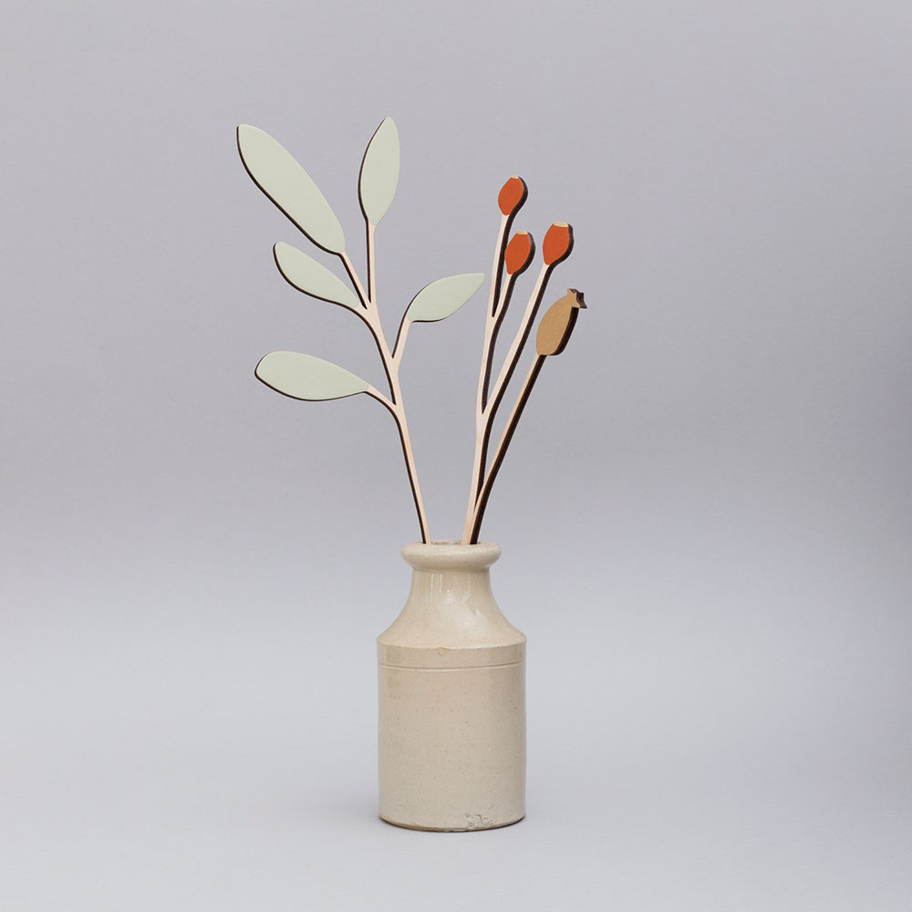 Sage and Berry wooden flower set