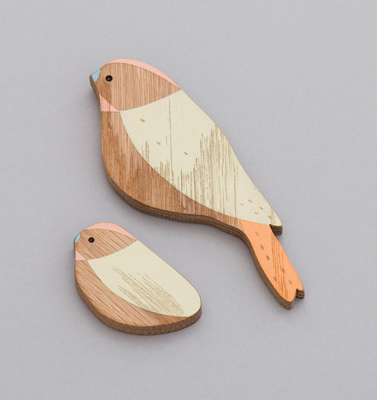Mother and Baby Wall Birds Set Yellow