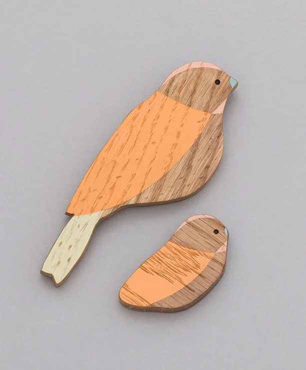 Mother and Baby Wall Birds Set Orange
