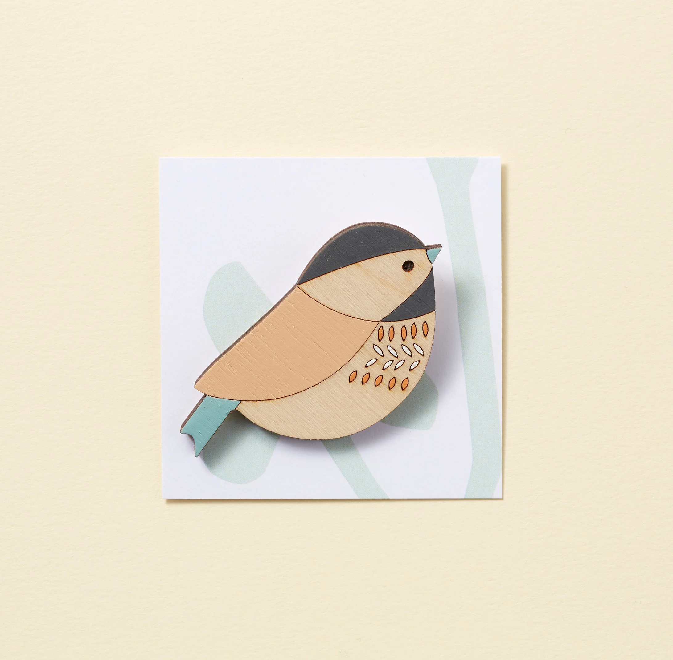 Coaltit Wooden Bird Brooch