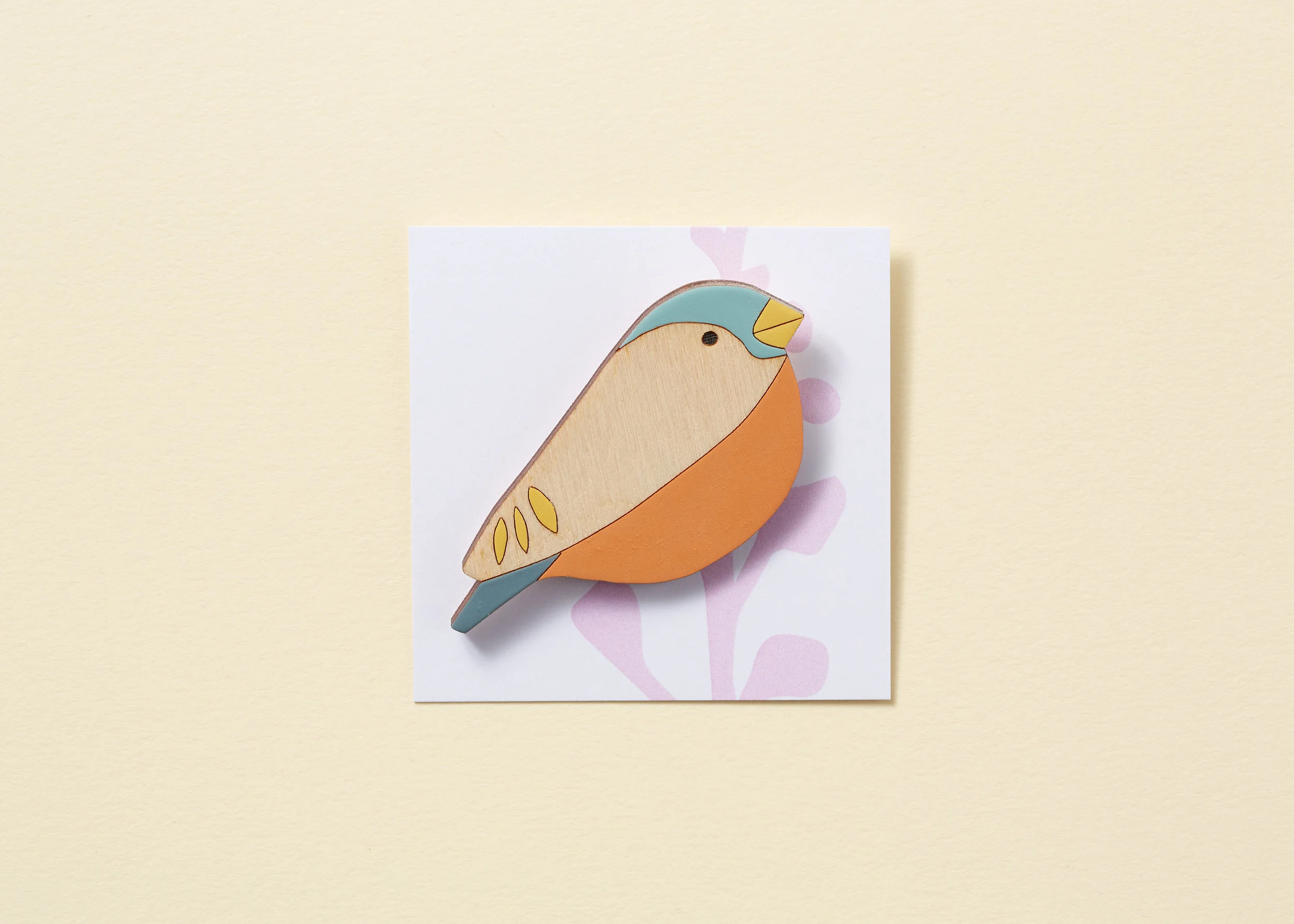 Bullfinch Wooden Bird Brooch