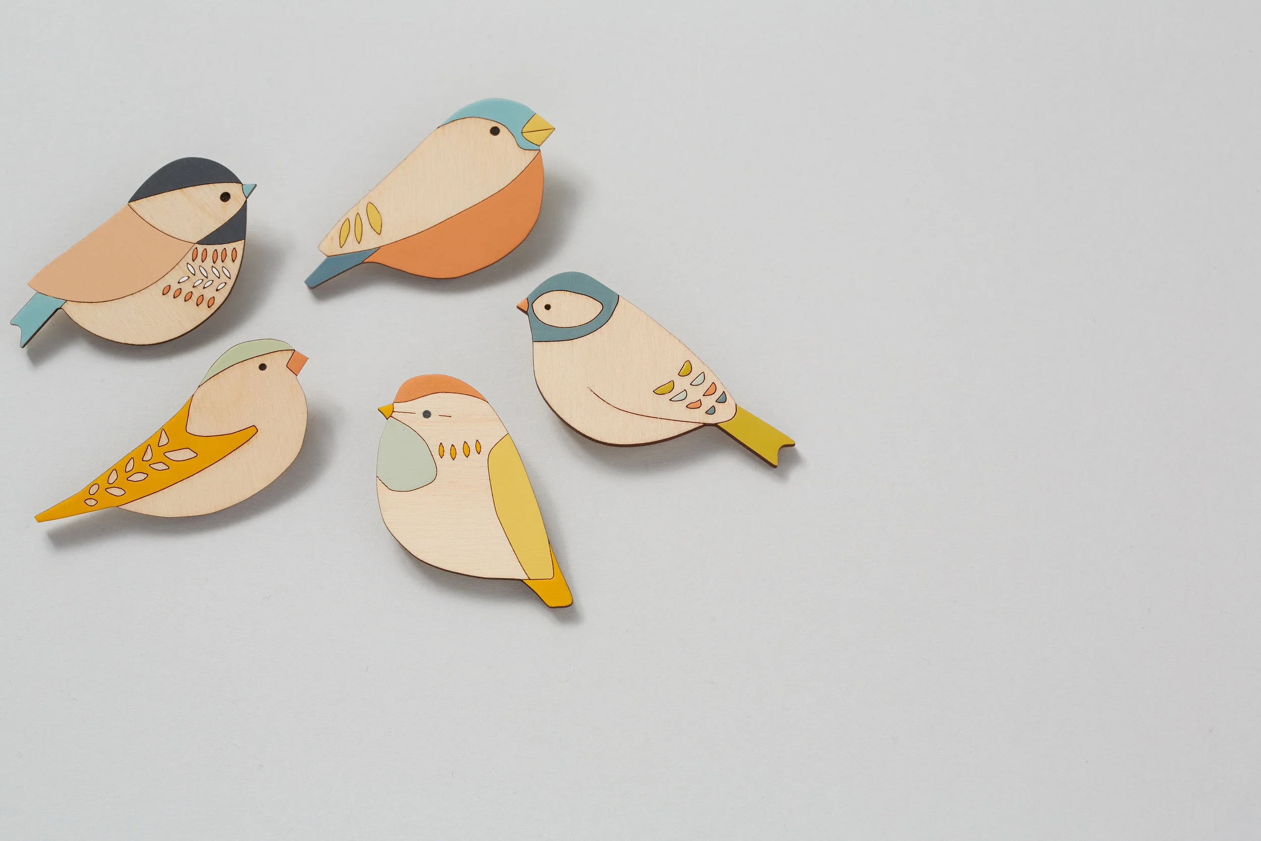 Wooden Bird Brooches