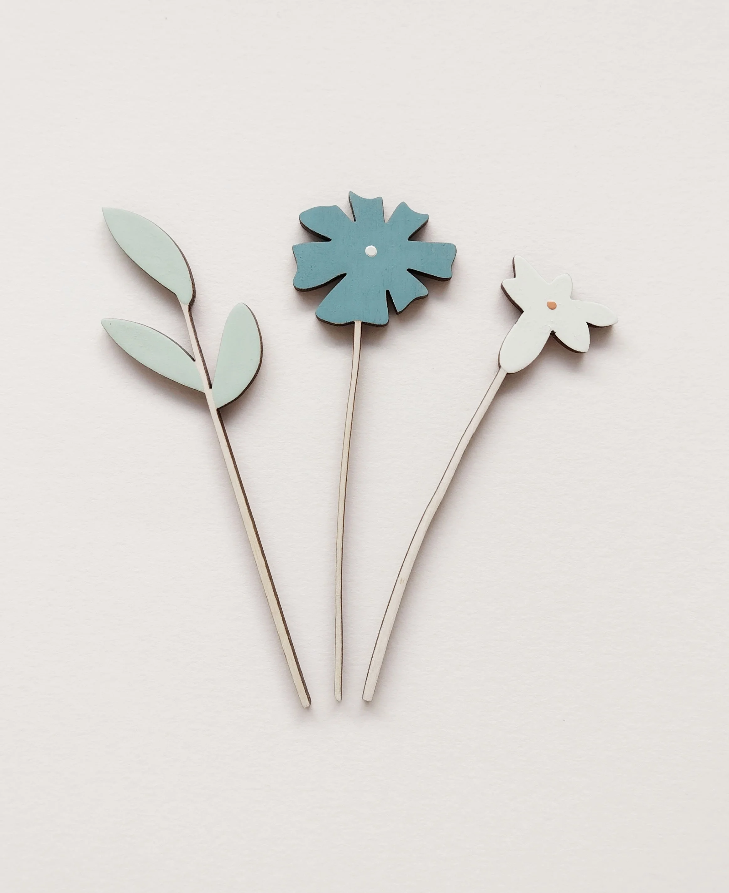 mini wooden flower set cornflower Anna Wiscombe hand-painted laser cut decorative wooden flowers